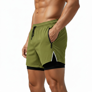 Shorts de course pour homme, double couche, respirants, avec poche zippée, production personnalisée. - Product Image 2