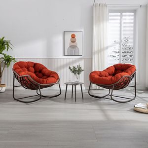 Sedia a dondolo in rattan arancione per esterni con cuscino imbottito per portico, soggiorno, patio e giardino - Product Image 6