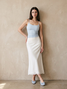 Jupe longue sirène moulante pour femme, ourlet en dentelle cils délicats, taille haute décontractée, respirante, Spandex/Polyester VANESSA - Product Image 2