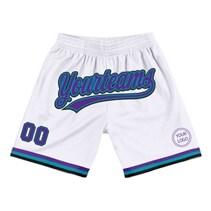 Custom Eco-Friendly Custom <b>White</b> Purple Teal-Black Authentic Throwback Basketball Shorts - Product Image 1