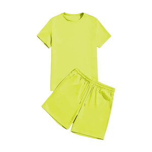 Men's Green Casual Summer T-Shirt Shorts <b>Set</b> Quick Dry Breathable <b>Knitted</b> Polyester Spandex Workout Gym Wear Crew Neck Solid - Product Image 3