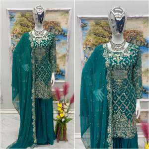 Ensemble haut, palazzo et dupatta pour femmes, vêtements de soirée, pour des occasions élégantes - Product Image 3