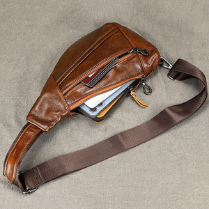 Sac de poitrine en cuir véritable pour homme, bandoulière, fermeture éclair, design décontracté, durable, toutes saisons, usage quotidien - Product Image 4