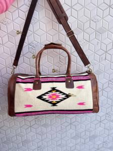 Bolsos de Viaje Grandes de Cuero Genuino con Diseño Azteca Estilo Vintage Hechos a Mano, Bolsos de Lona con Patrón Occidental de Diseñador, Multiusos - Product Image 2