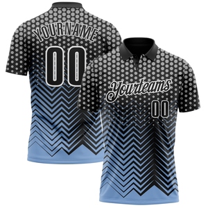 Wholesale Direct OMMIZ INDUSTRY Custom Black Light Blue-Gray 3D <b>Bowling</b> Geometric Shape Performance Polo Shirt - Product Image 5
