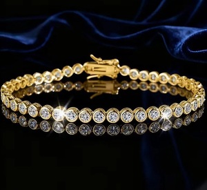 Luxury Gold Bezel <b>Set</b> Moissanite Tennis Bracelet Iced Out Hip Hop Jewellery Diamond Look Wrist Shine Bracelet - Product Image 1