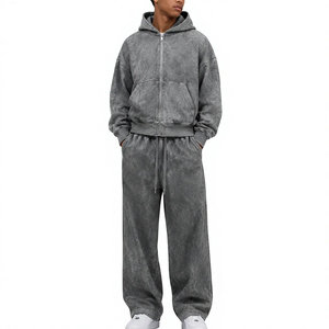 Fleece Acid Washed Hoodie and Jogger Heavyweight Streetwear Tracksuit Hoodie and <b>Sweatpants</b> <b>Sets</b> - Product Image 1