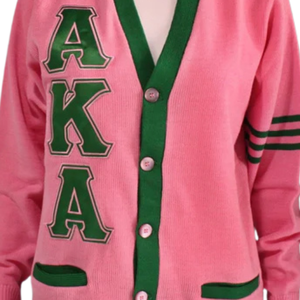 AKA Pink & Green Two Tone <b>Cardigan</b> <b>Sweater</b> Button Front Embroidered Greek Letter Women's Knit <b>Cardigan</b> Pink Color - Product Image 6