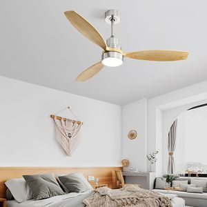 52-Inch Integrated LED <b>Ceiling</b> <b>Fan</b> <b>with</b> Light and <b>Remote</b> Control Solid Wood Blades for Living Room Use - Product Image 6
