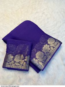 Sari en viscose georgette pour femme avec bordure florale, chemisier assorti, moderne, séchage rapide, pour fêtes et mariages, léger et fluide - Product Image 1