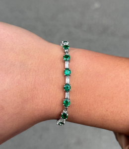 Bracelet de luxe EtherStar Jewels en diamant de laboratoire certifié IGI, 7,50 CT, serti de baguettes d'émeraude alternées, en or massif 18K, 14K, 10K - Product Image 1