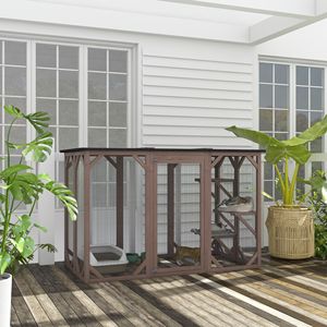 Ampio Recinto per Gatti da Esterno in Legno Marrone, Resistente alle Intemperie, 71 X 32 X 44, 3 Piattaforme, Catio per Razze Medie e Grandi - Product Image 2