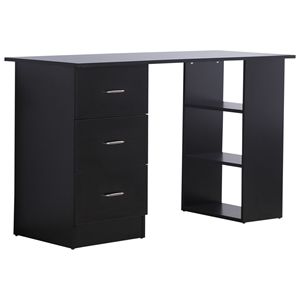 "Modern 3-Tier Shelves 3-Drawer Home Office <b>Computer</b> <b>Desk</b> in <b>Black</b>" - Product Image 1