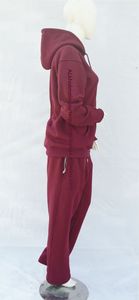 Conjunto Deportivo Casual de Dos Piezas para Mujer, Color Borgoña, Corte Regular, Felpa de Algodón, Diseño Personalizado, Ropa Deportiva al Por Mayor - Product Image 3