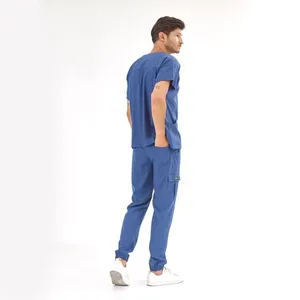 Custom Logo Physical Therapy Uniform Set Stretch V Neck Scrub <b>Top</b> Jogger Pants Clinic Workwear Bulk - Product Image 3