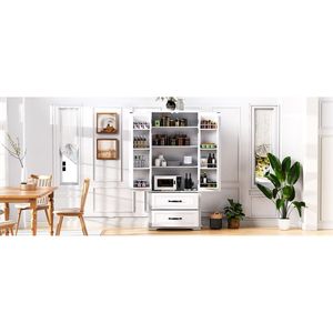 Armoire de cuisine K K 71 blanche de style farmhouse, 8 portes, 3 étagères, 2 grandes étagères, modèle D0100XFQ1SJ pour cuisine, salle à manger, salon - Product Image 2