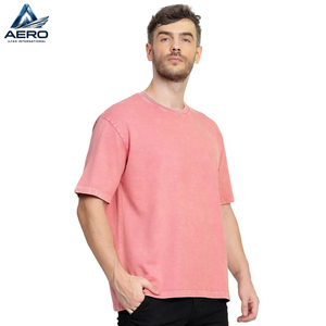 เสื้อยืดคอตตอนหนาน้ำหนักมาก สีชมพูวินเทจ ล้างสีแบบแอซิดวอช ทรงคอกลมเรียบง่าย สไตล์สตรีทแวร์ โอเวอร์ไซส์ ไหล่ตก - Product Image 2