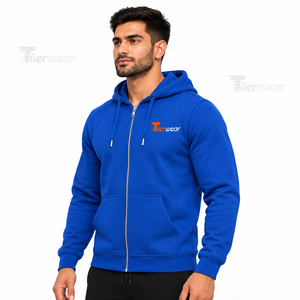 High Quality 400gsm Fleece Zip up <b>Hoodie</b> for <b>Men</b> Custom Color Printed Cotton <b>Plain</b> Logo Wholesale for Winter - Product Image 2