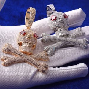 Pendentif Crâne en Diamant de Laboratoire VVS1 Effet Glacé, Argent Sterling 925, Pendentif Hip Hop Os Croisés - Product Image 1