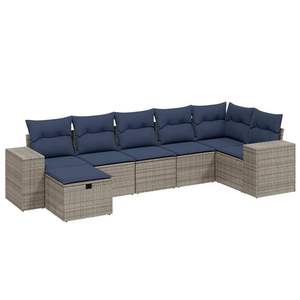 Set di divani da giardino in polyrattan grigio da 7 pezzi con cuscini, mobili da esterno resistenti - Product Image 2