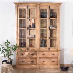 Vandana Autumn Grain Solid mango wood <b>sideboard</b>, 170 cm, with glass doors and drawers, Santa - Product Image 1