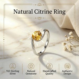 Anillo Solitario de Citrino, Plata de Ley 925, Hecho a Mano, Piedra Amarilla Natural, Joyería con Gema de Noviembre - Product Image 2