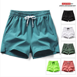 Pantalones Cortos Casuales Clásicos para Hombre, Tejido de Mezcla de Algodón, Cordón Ajustable, Dobladillo Dividido, Uso Diario, Color Sólido, Ropa de Verano - Product Image 1
