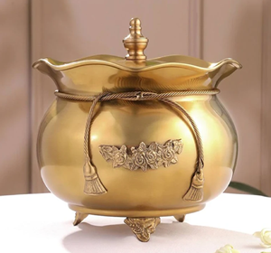 Classic glossy brass handi showcasing traditional clean lines, a flat lid, and sturdy side rings. Available at wholesale price. - Product Image 4