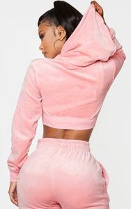 Ensemble de survêtement décontracté pour femme en coton/tissu éponge, sweat à capuche sans col en velours uni, manches longues, pour le sport, ensemble 2 pièces - Product Image 4