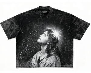 T-shirt vert surdimensionné à manches courtes et col rond pour homme, avec motif graphique Jésus priant, style streetwear - Product Image 2