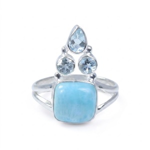 Wholesale Natural Blue Larimar 925 Sterling Silver Multi Gemstone <b>Ring</b> with Blue Topaz Handmade Designer Jewelry <b>Statement</b> <b>Ring</b> - Product Image 1