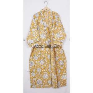 Kimono de Algodón Hecho a Mano con Estampado Floral, Ligero, para Verano, Spa, Baño, Estilo Casual, Largo hasta la Rodilla, para Dormir, Playa, Bikini - Product Image 1