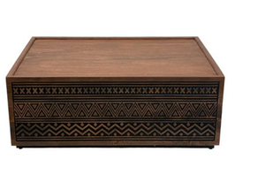 Table basse en bois rectangulaire, table centrale avec motifs sculptés, table à thé pour salon - Product Image 4