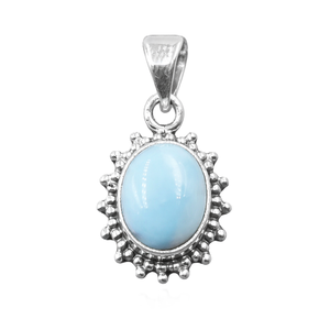 <b>Top</b> Larimar Gemstone 925 Sterling Silver Pendant Handmade Oval Cabochon Sunburst Design <b>Rose</b> Gold Yellow Gold Plated Jewelry Her - Product Image 1