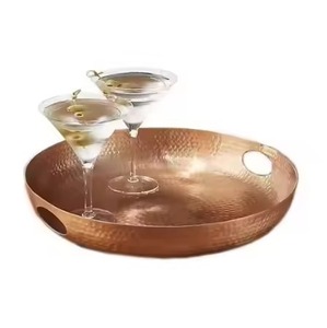 Premium <b>Copper</b> Serving Tray Classic Dining Platter for Serving Food Drinks Tea Coffee in Kitchen Restaurant <b>Table</b> - Product Image 3