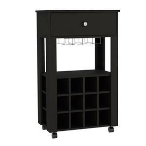 Carrello Bar Nero da 99 cm con 12 Portabottiglie, Ripiano Centrale e 1 Portabicchieri - Mobile Contenitore Portabottiglie per Cucina e Soggiorno - Product Image 4