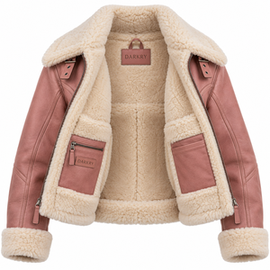 <b>Womens</b> Pink Shearling Leather Jacket Winter Warm Faux <b>Fur</b> <b>Lined</b> <b>Coat</b> Belted Collar Cuff Motorcycle Outerwear Ladies Stylish - Product Image 5