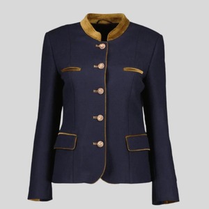Navy Blue Mandarin Collar Shirt Jacket with Gold <b>Buttons</b> Slim Fit Regular Sleeve Winter Casual Wool Polyester Blend Embroidered - Product Image 5