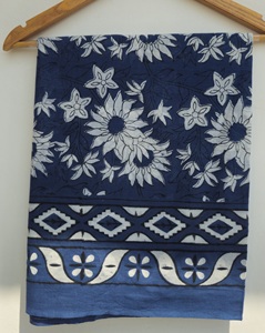 Indigo Floral Cotton Sarong Pareo Block Print Beach Wrap Boho Bikini Cover Up Lightweight Vacation Swimwear Women - Product Image 4