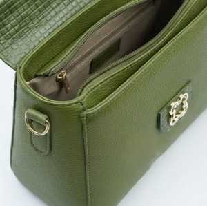 Elegante Bolso Tote de Cuero Genuino Verde, Color Sólido, Cierre de Cremallera, Uso Diario, Estilo para Todas las Temporadas - Product Image 5