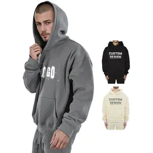 Sweat-shirt à capuche en molleton pour homme avec logo personnalisé brodé, coupe ample, en coton, avec poche avant, chaud, décontracté, vintage, pour l'automne et l'hiver - Product Image 2