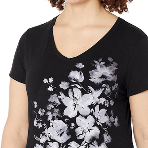 T-shirt décontracté pour femme, col en V, manches courtes, couleur unie gris, 100 % coton jersey, coupe classique, dernière collection 2026 - Product Image 5