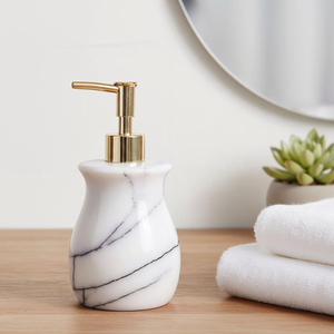 Distributeur de savon en marbre blanc naturel luxueux et artisanal avec pompe en acier inoxydable – Distributeur de savon en pierre élégant et robuste - Product Image 5