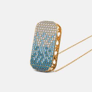 14K Yellow Gold Blue Topaz Lab Grown Diamond Pendant Necklace - Product Image 2