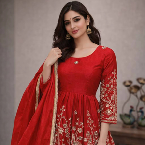 ชุดคุรตะปาลาซโซสำหรับผู้หญิง สีเขียว พร้อมงานปัก |   ชุดงานเลี้ยง ชุดพื้นเมือง ชุดแต่งงาน และชุดสำหรับงานเทศกาลสำหรับผู้หญิง - Product Image 1