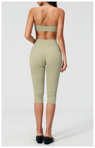 Seamless Olive Green 2 Piece Yoga Set Crew Neck <b>Crop</b> <b>Top</b> High Waist Knee Length Leggings Solid Color Stretch Fit - Product Image 5