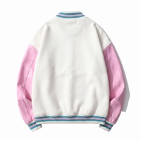 Veste universitaire rose d'hiver avec logo K brodé sur le devant, 100% coton molletonné et cuir PU, personnalisation en chenille