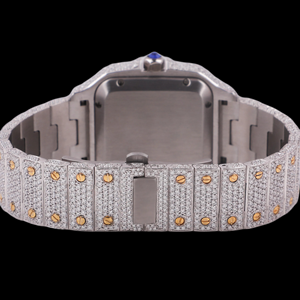 Reloj de Moda con Caja Cuadrada, Cierre Oculto, Movimiento de Cuarzo, Esfera de Cristal, Moissanita con Corte Brillante, Números Romanos, Estilo Hip Hop - Product Image 3