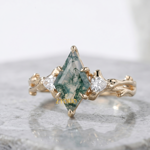 Anillo de Plata de Ley 925 con Ágata Musgosa de Corte Cometa, Inspirado en la Naturaleza, Anillo de Compromiso Único, Anillo de Declaración con Ágata Musgosa Verde - Product Image 1