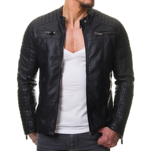 Mens Leather Fashion <b>Jacket</b> With Pockets Casual Street Style Faux Leather Coat Windproof Sustainable Outwear For Daily Use - Product Image 1